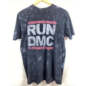 RUN DMC Rap Group Distressed Logo Print Charcoal T-shirt Men’s Size Medium 42”